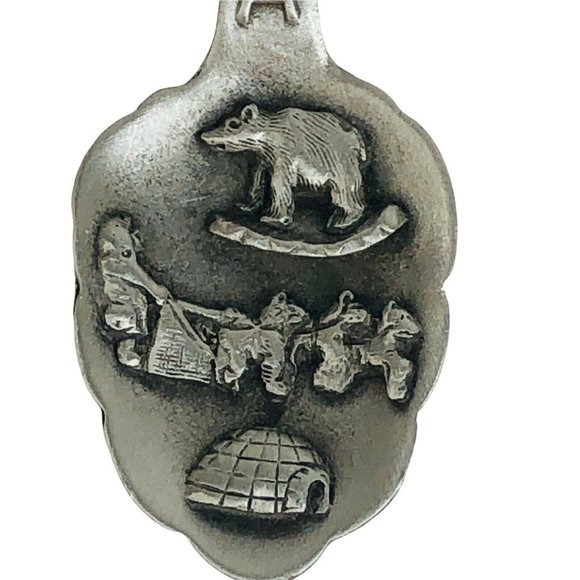 Fort Alaska Souvenir Pewter Spoon Inuit Bear Igloo Sled Dogs Alaskan Collectible - Picture 3 of 11